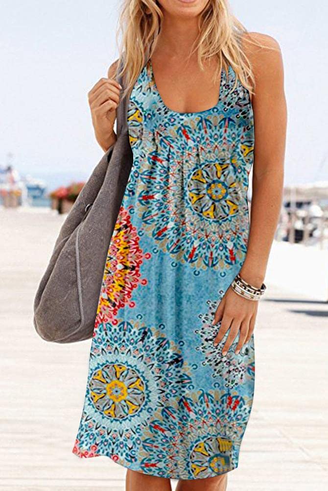 Camisunny Vacation Spring Summer Dresses for Women Flower Printed Swing Flowy Flattering Flared Size XL - Image 3